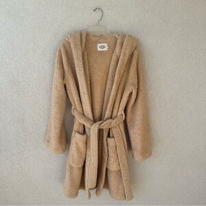 UGG Women’s Faux Shearling Hooded Aarti Robe in Sand